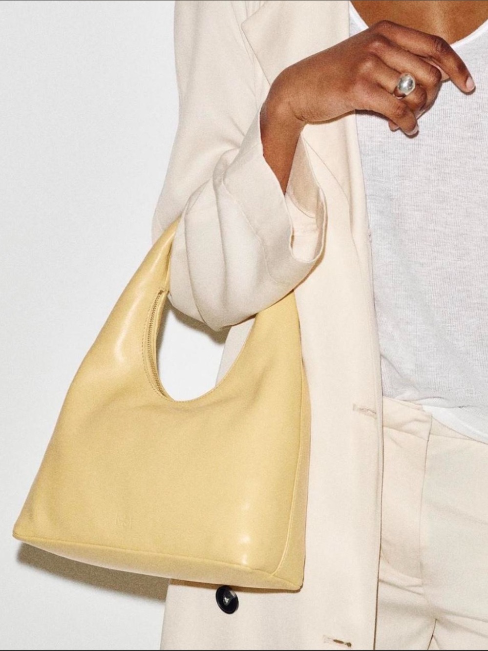 Soft Leather Hobo Bag in Pale Yellow